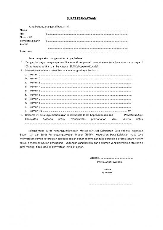 picture File - Surat Pernyataan Id 18751 | Surat Pernyataan Sptjm Urutan Anak