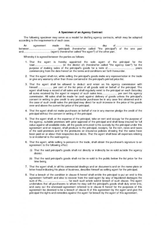 picture1_Agreement Contract Sample 202966 | A Specimen Of An Agency Contract