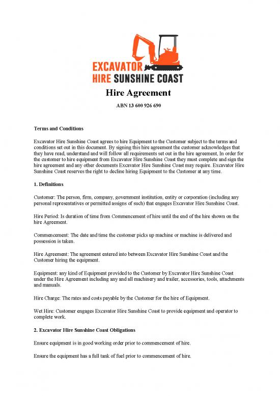 picture_Agreement Sample 201602 | Excavator Hire Sunshine Coast Hire Agreement