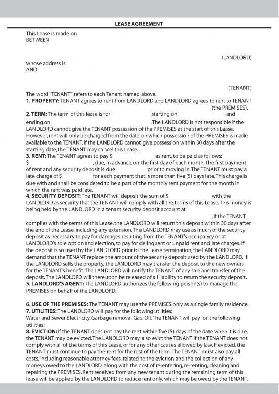 picture_Lease Agreement Template 202759 | Lease Residential