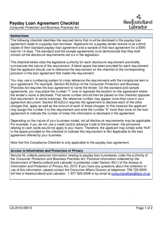 picture1_Loan Agreement Template 202882 | Licenses Paydayloanbusiness Pdf Paydayloan Business Agreement Checklist