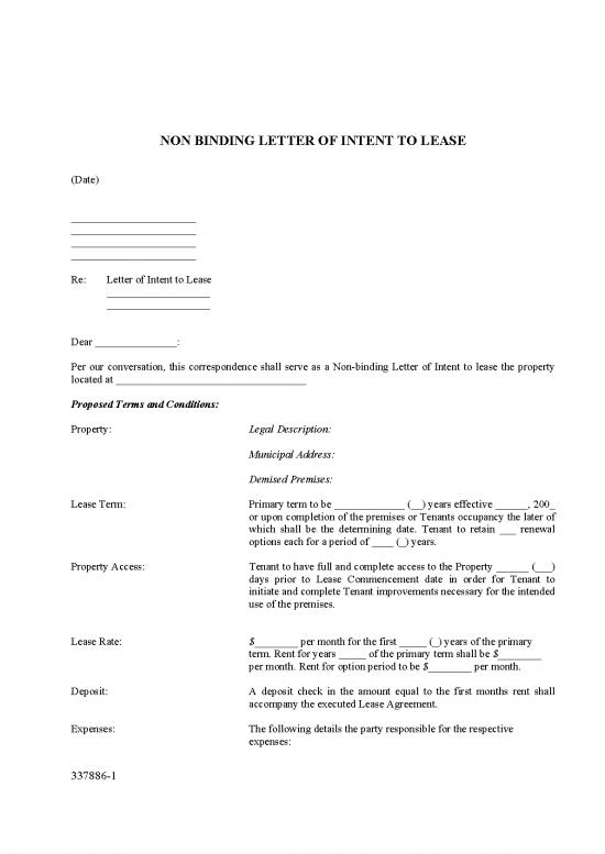 picture_Lease Template 201757 | Non Binding Letter Of Intent To Lease Free Pdf