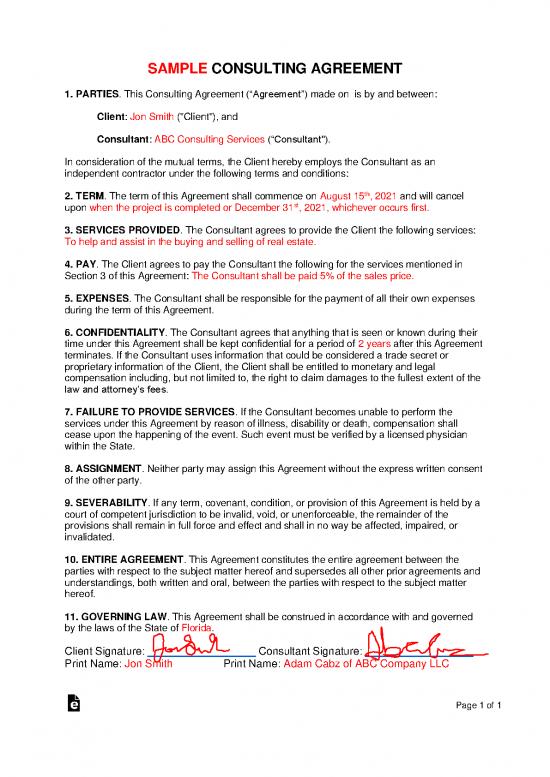 picture_Payment Agreement Template 201560 | Sample 1 Page Consulting Agreement
