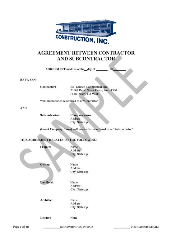 picture_Agreement Contract Sample 203178 | Sample Agreement Between Contractor And Subcontractor