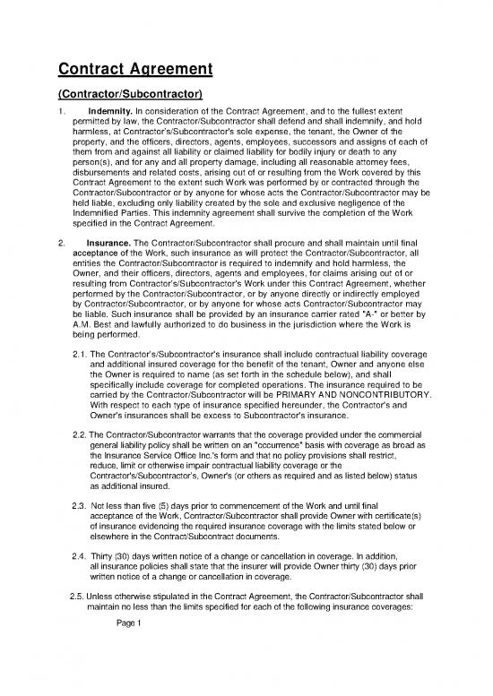 picture1_Agreement Contract Sample 202494 | Sample Hold Harmless Contractor Subcontractor Agreement