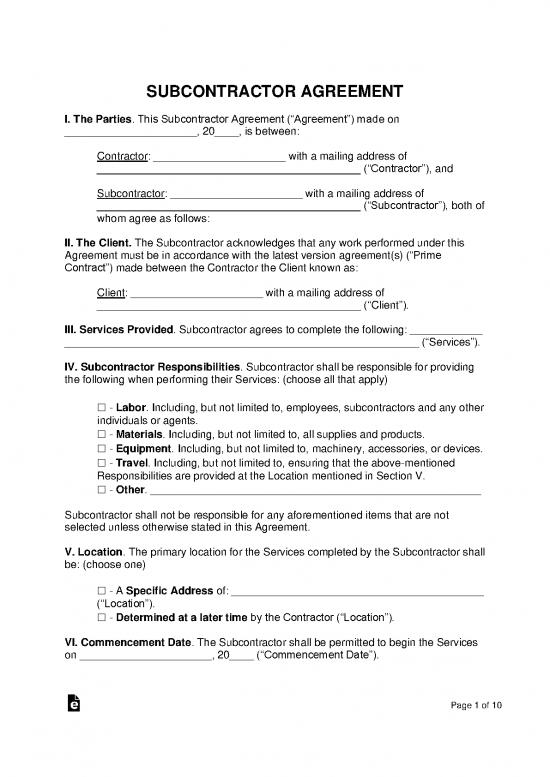 picture1_Agreement Contract Sample 201562 | Subcontractor Agreement Template