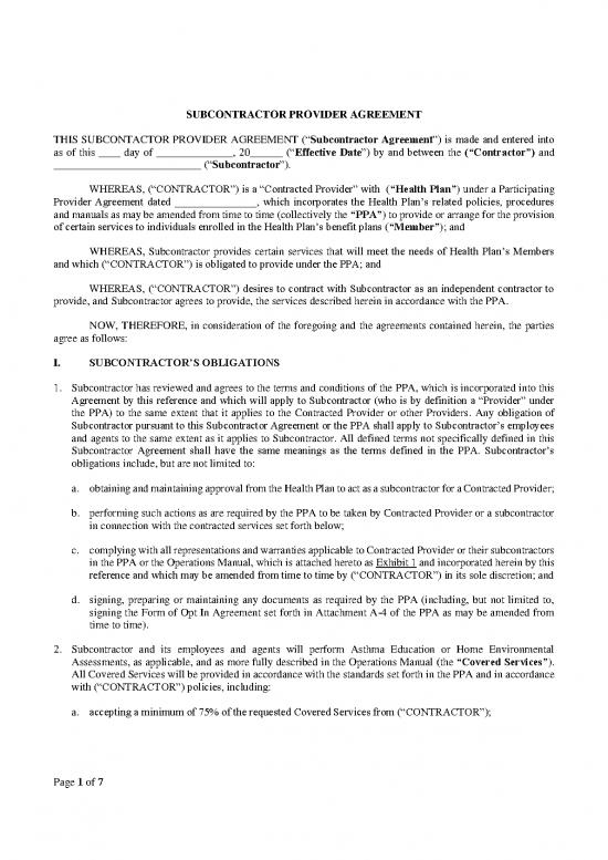 picture1_Agreement Contract Sample 201276 | Subcontractor Provider Agreement