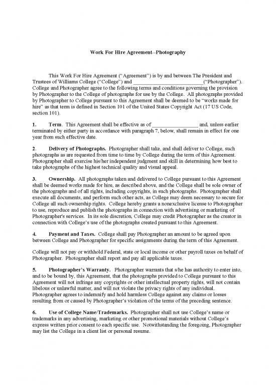 picture1_Agreement Sample 201438 | Williams Work For Hire Agreement