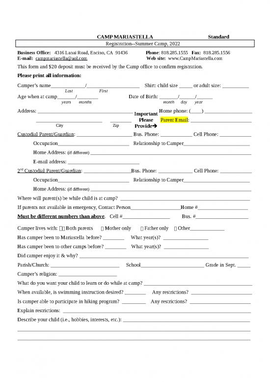 picture_Summer Camp Template Free Download 23780 | 2022 Camp Registration Form