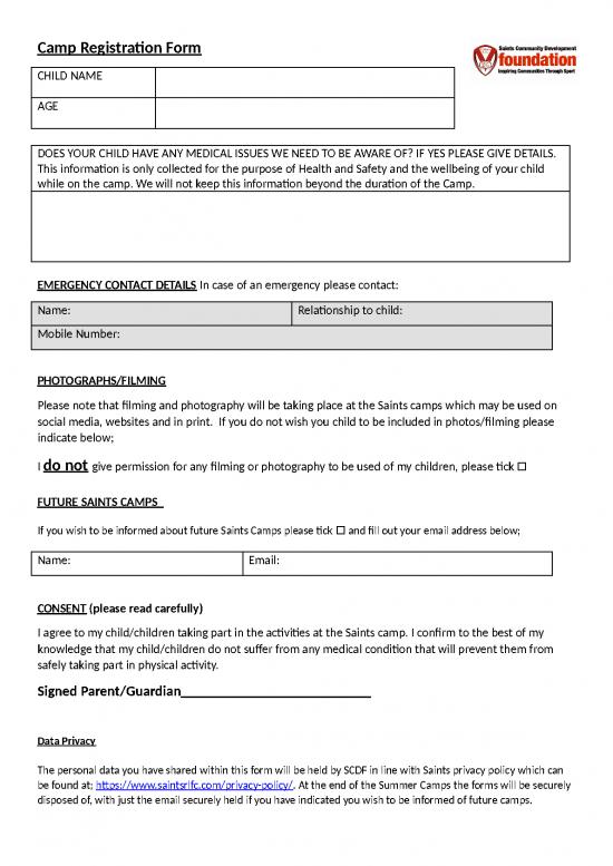 picture Camp Registration Form Id 23814 | Camp Registration Form25737