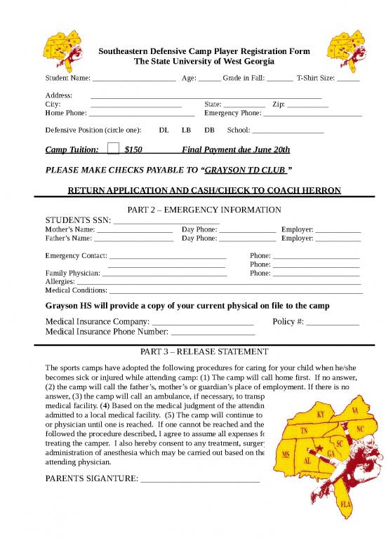 picture Camp Registration Form Id 23795 | Southeastern Defensive Camp Player Registration Form
