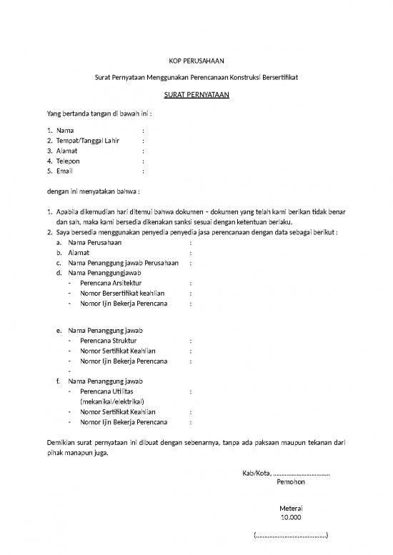 picture File - Surat Pernyataan Id 21497 | Surat Pernyataan Perencana Konstruksi Bersertifikat