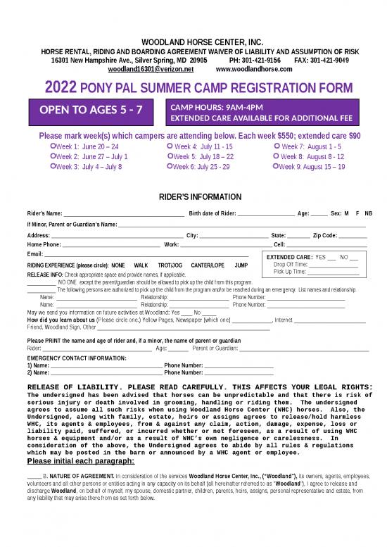 picture Camp Registration Form Id 23827 | Whc Form Camp Pony Pals 22