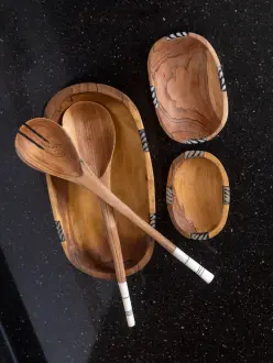 Hand crafted wooden bowls - Set of 3 with wooden spoons