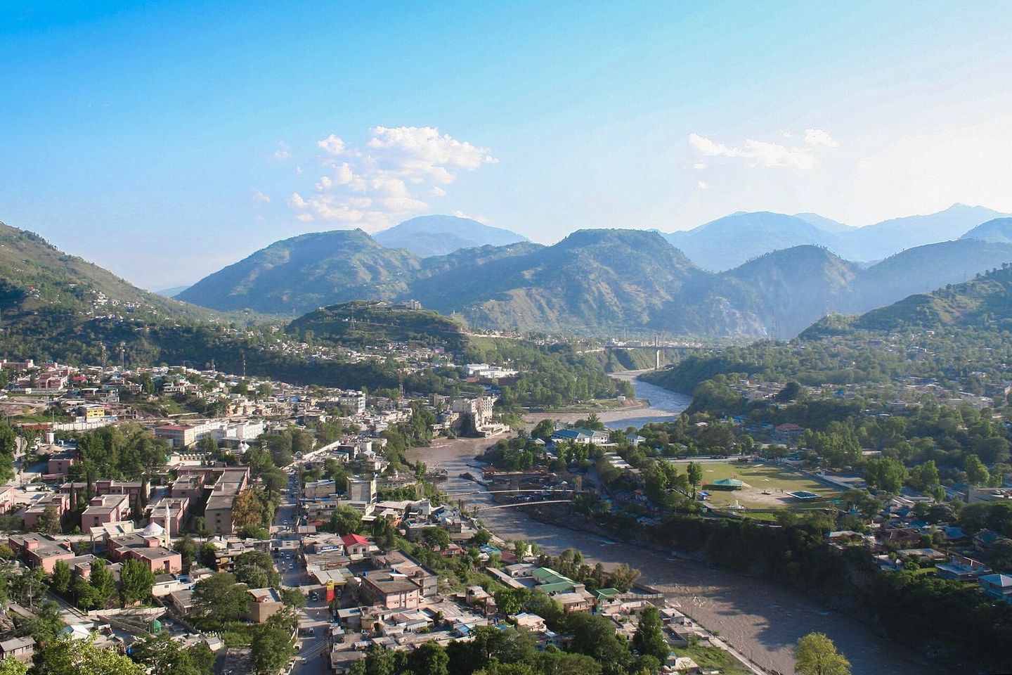 Muzaffarabad along its river, with hills beyond
