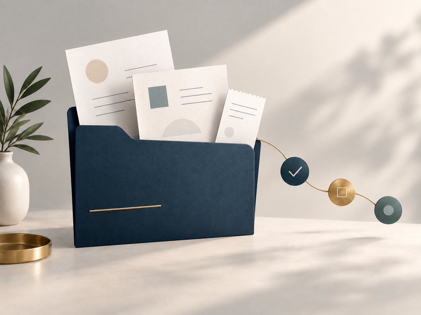 Conceptual illustration of company records coming together for accountant review.