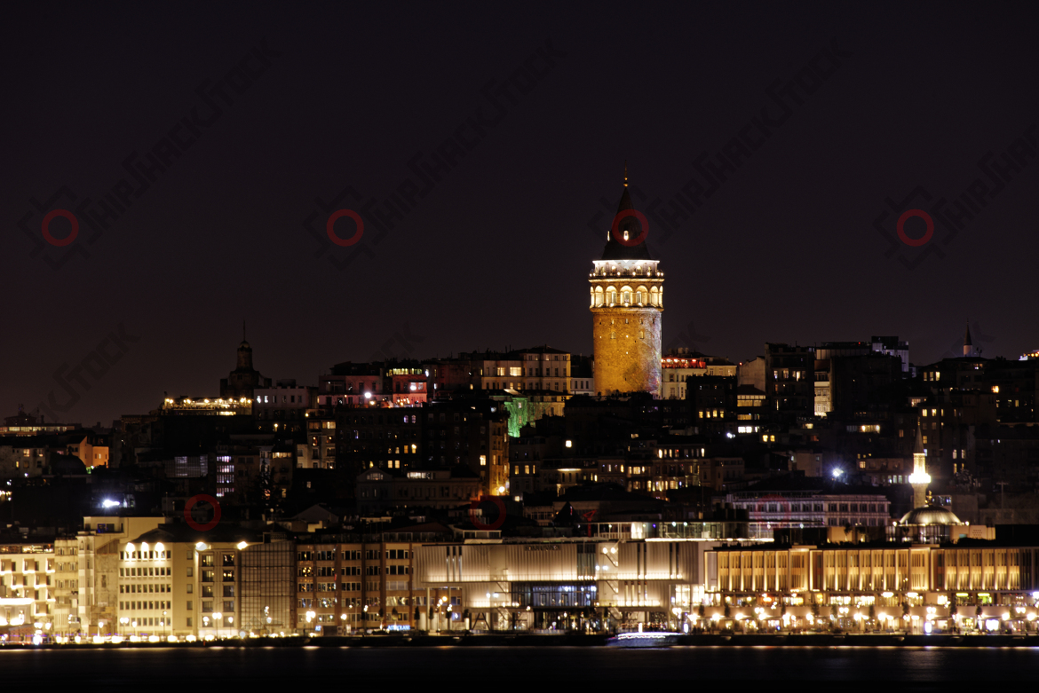 Illuminated Galata Tower in istanbul