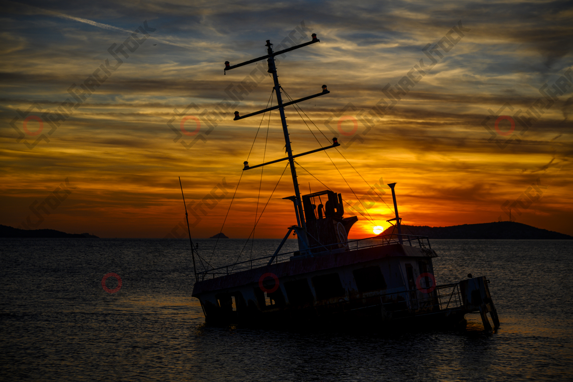 Shipwreck at sunset