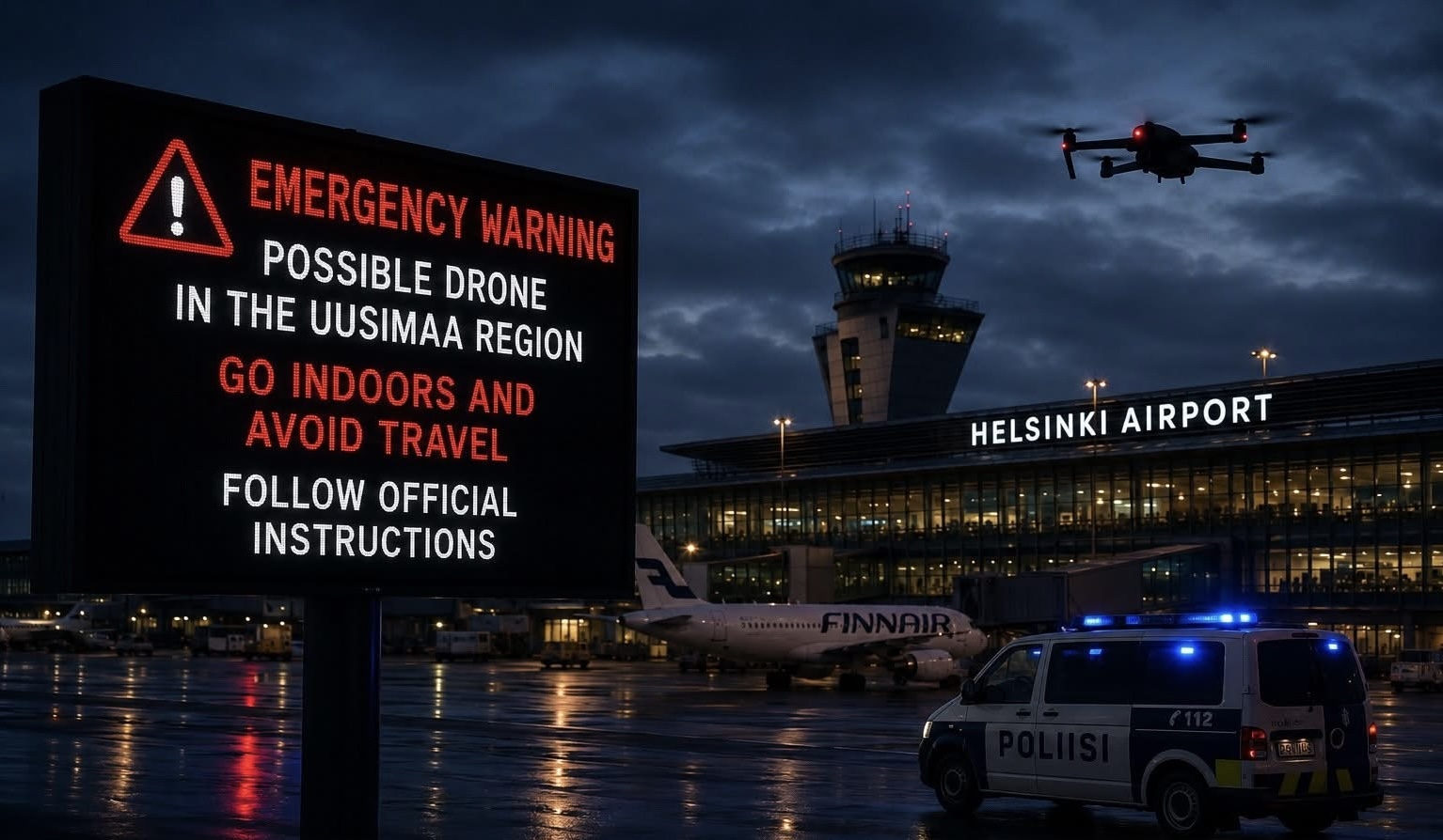 Emergency drone alert issued across Finland’s Uusimaa region.