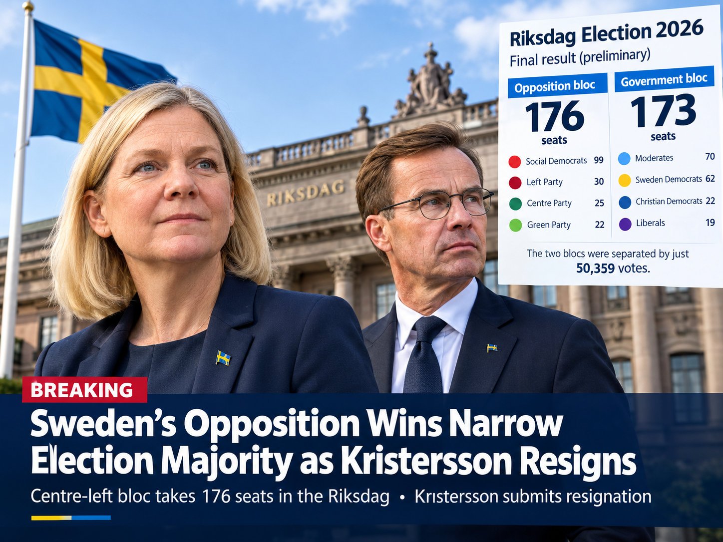 Sweden’s Opposition Wins Narrow Election Majority as Prime Minister Kristersson Resigns