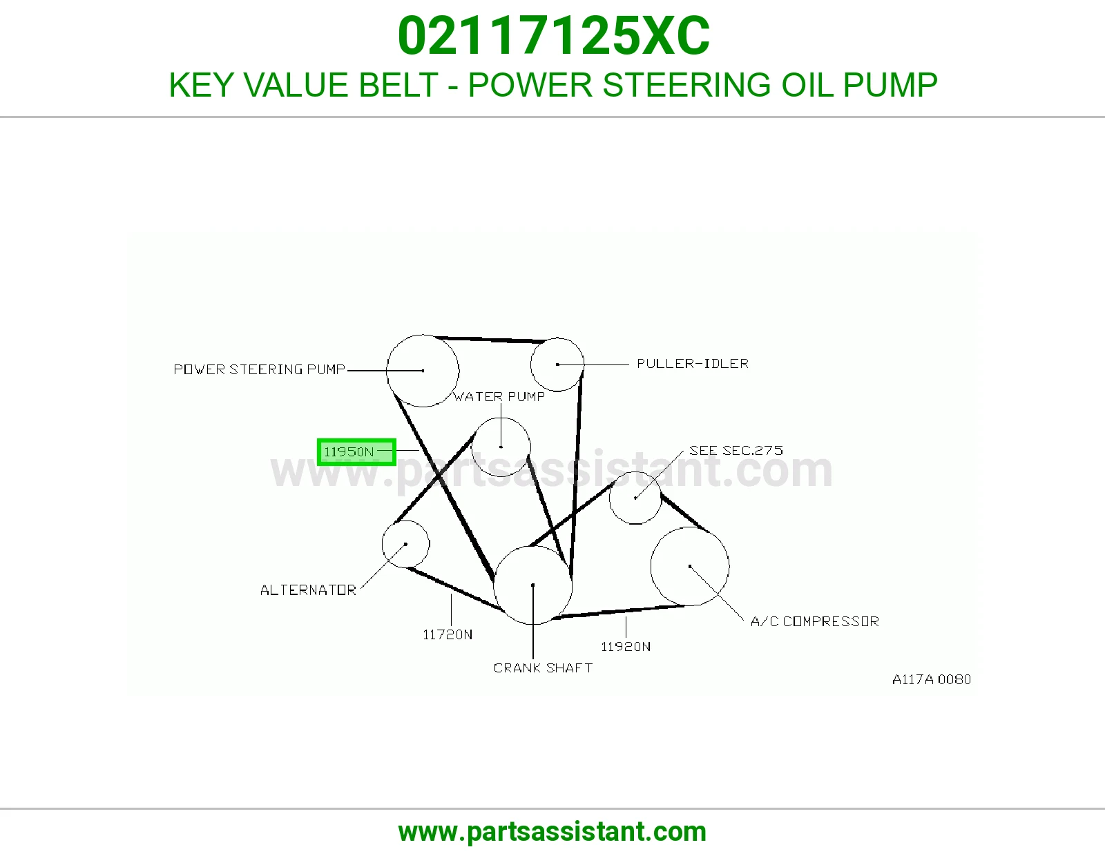 KEY VALUE BELT - POWER STEERING OIL PUMP 02117125XC