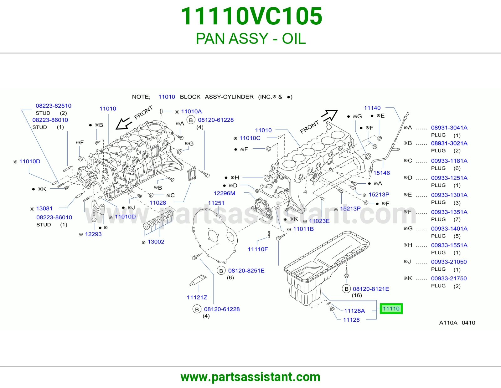 PAN ASSY - OIL 11110VC105