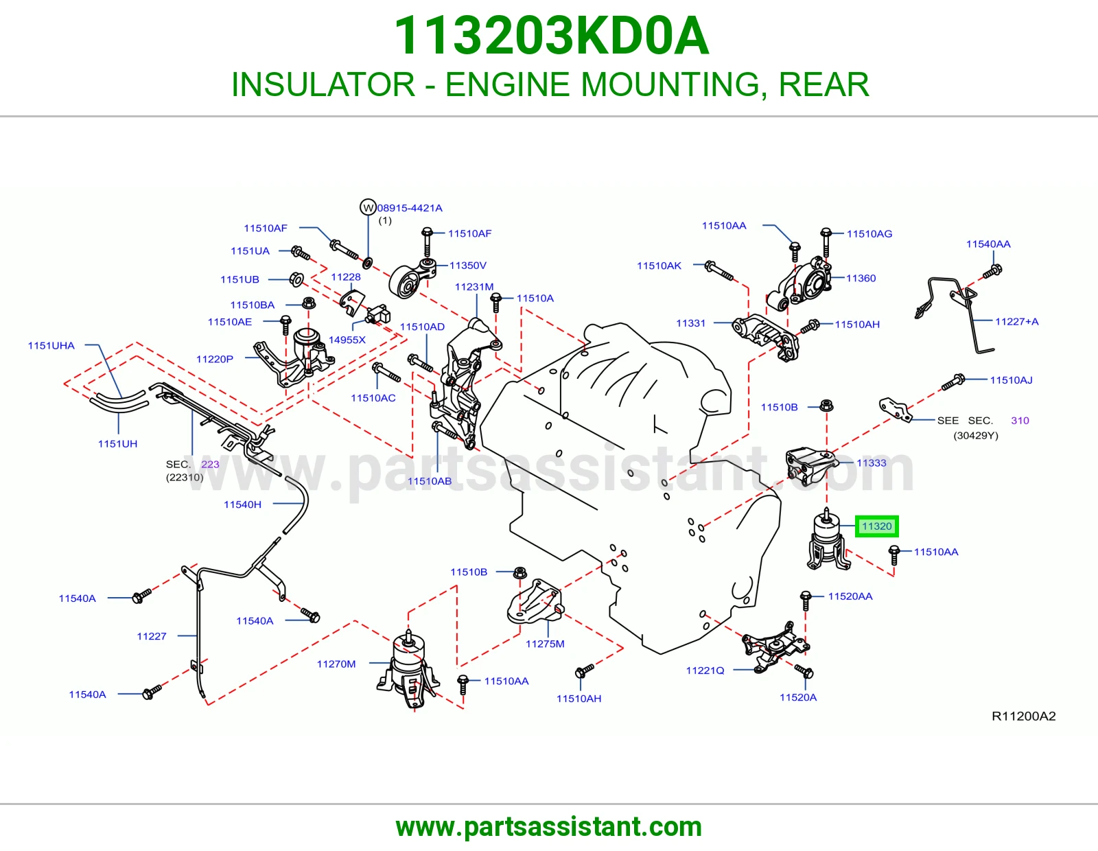 INSULATOR - ENGINE MOUNTING, REAR 113203KD0A