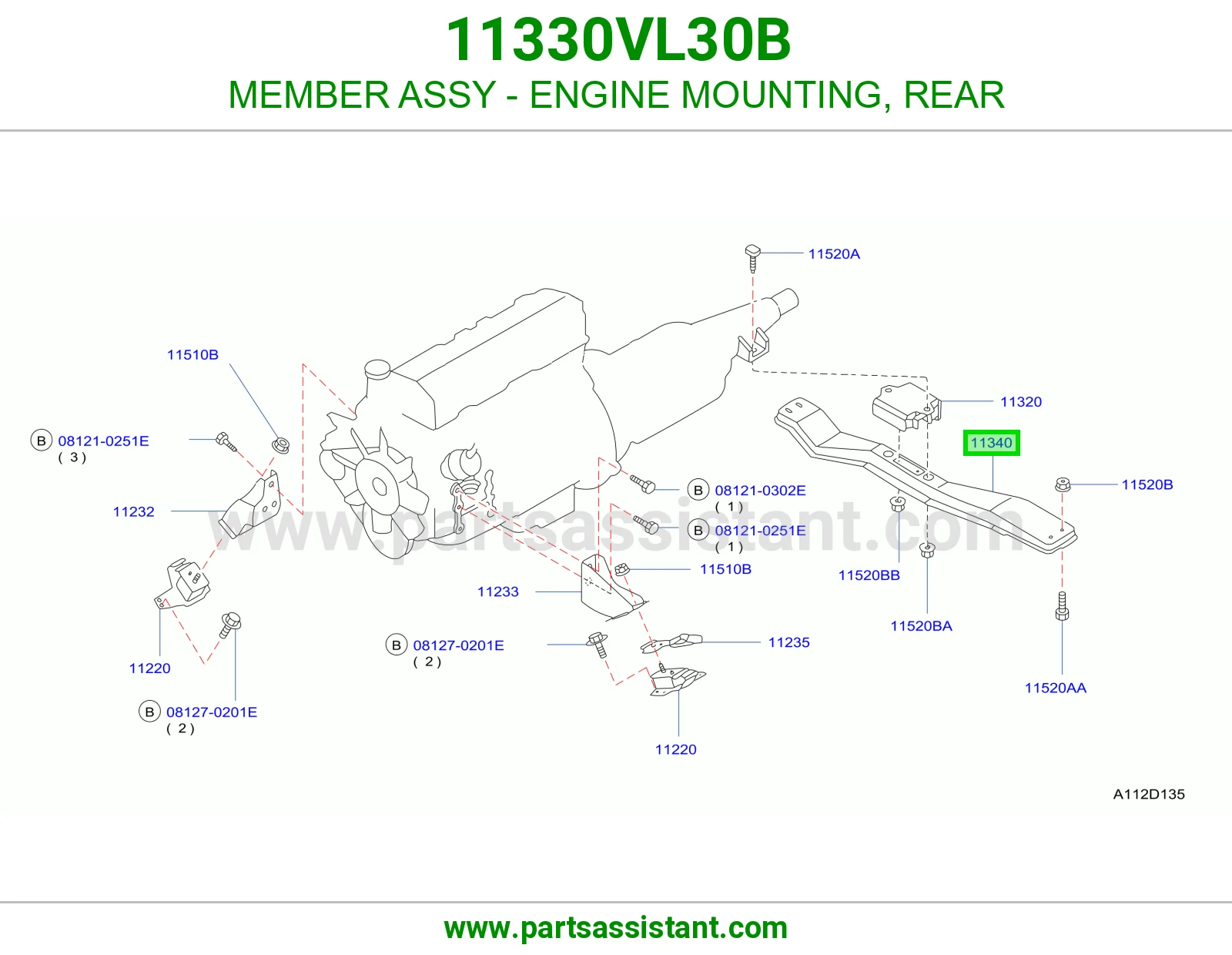 MEMBER ASSY - ENGINE MOUNTING, REAR 11330VL30B