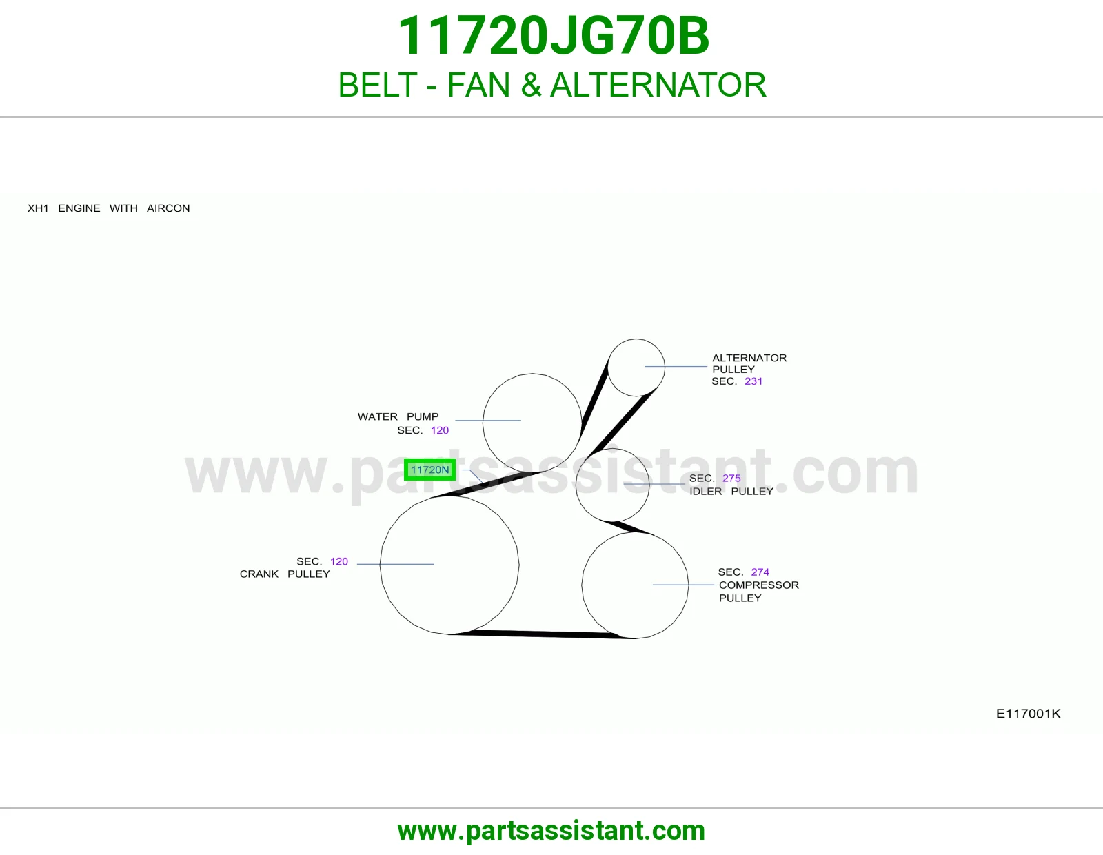 سير مروحه مكينه و دينمو 11720JG70B