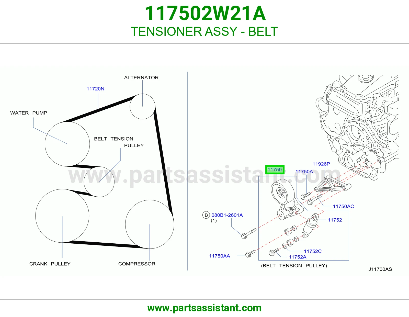 TENSIONER ASSY - BELT 117502W21A