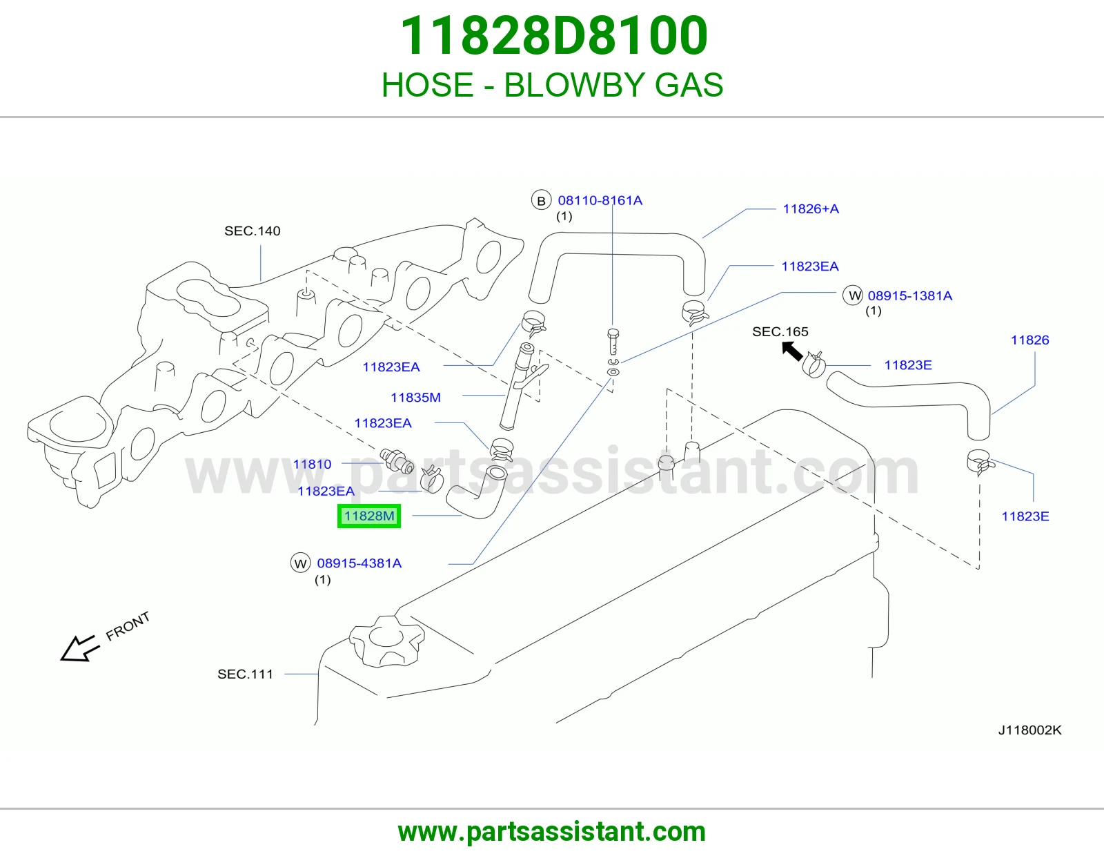 HOSE - BLOWBY GAS 11828D8100