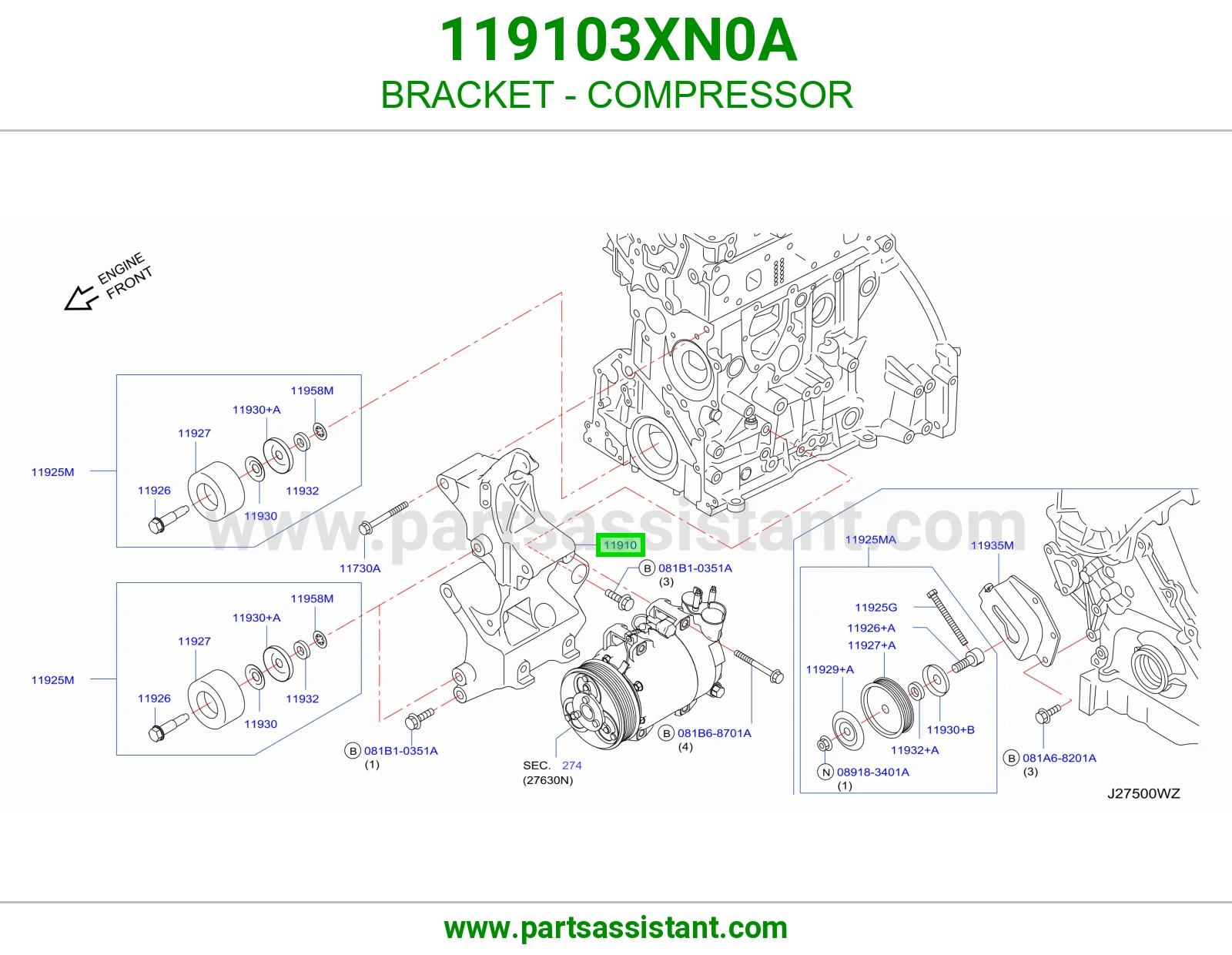 BRACKET - COMPRESSOR 119103XN0A