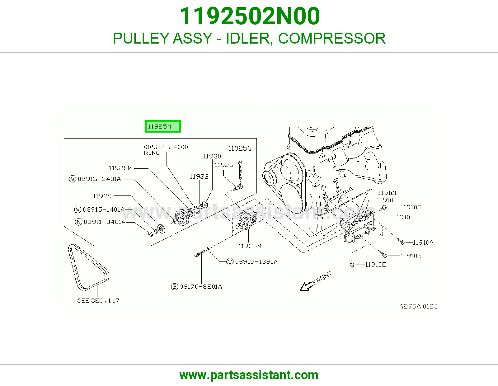 PULLEY ASSY - IDLER, COMPRESSOR 1192502N00