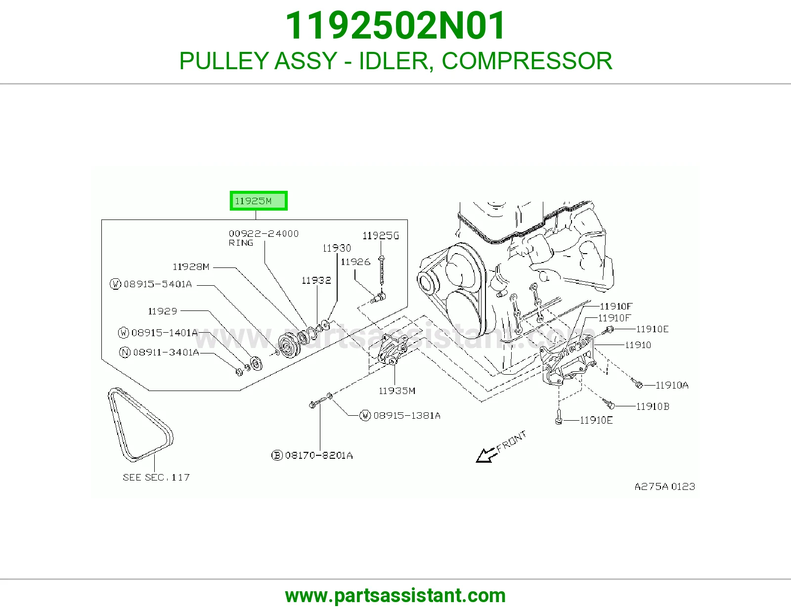 PULLEY ASSY - IDLER, COMPRESSOR 1192502N01