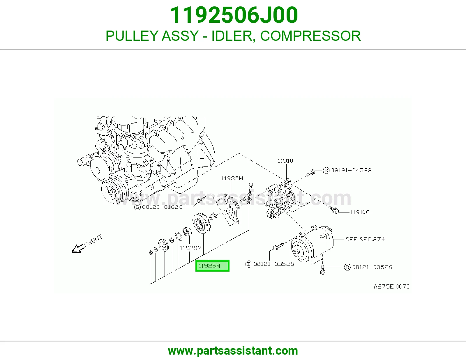 PULLEY ASSY - IDLER, COMPRESSOR 1192506J00