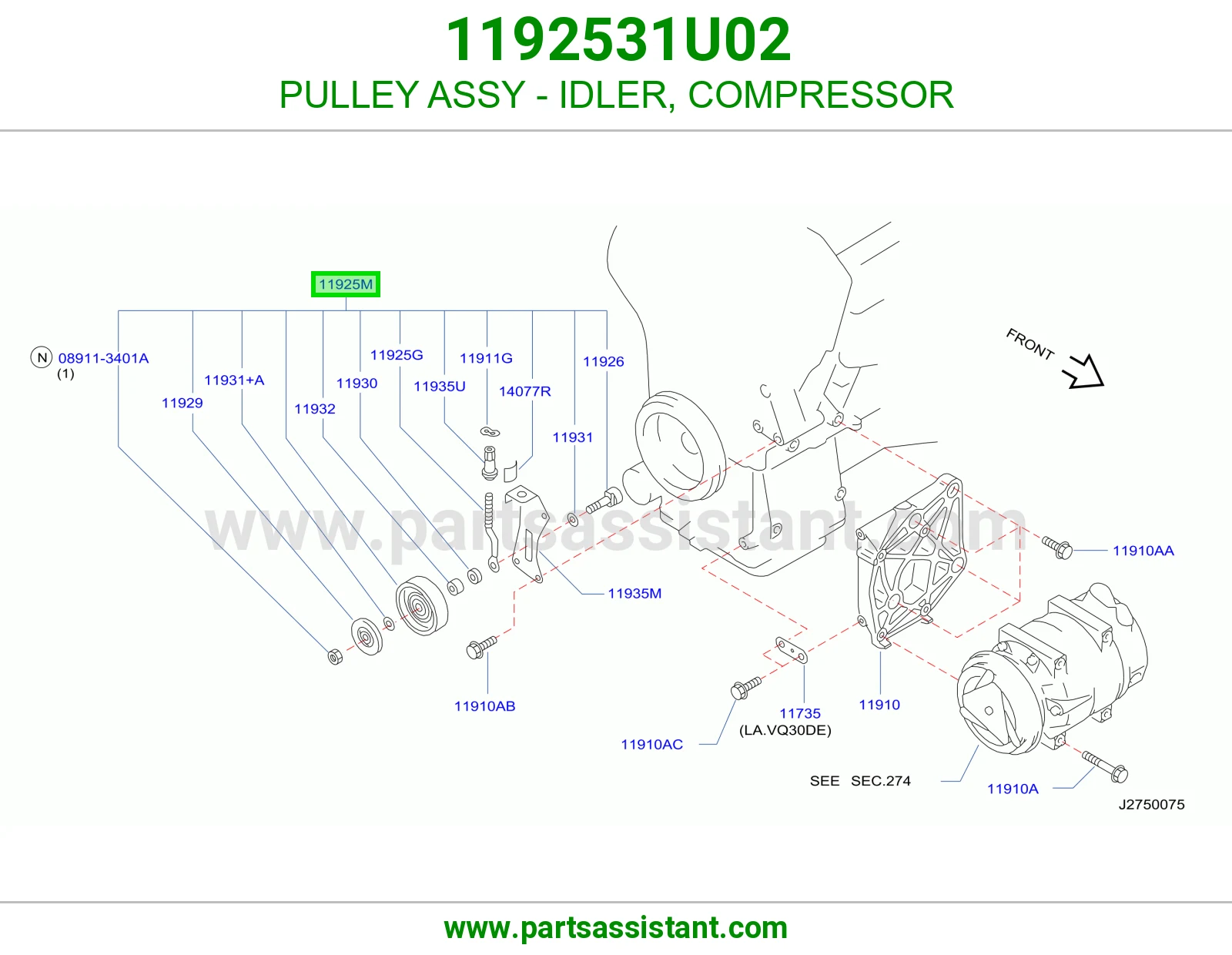 PULLEY ASSY - IDLER, COMPRESSOR 1192531U02