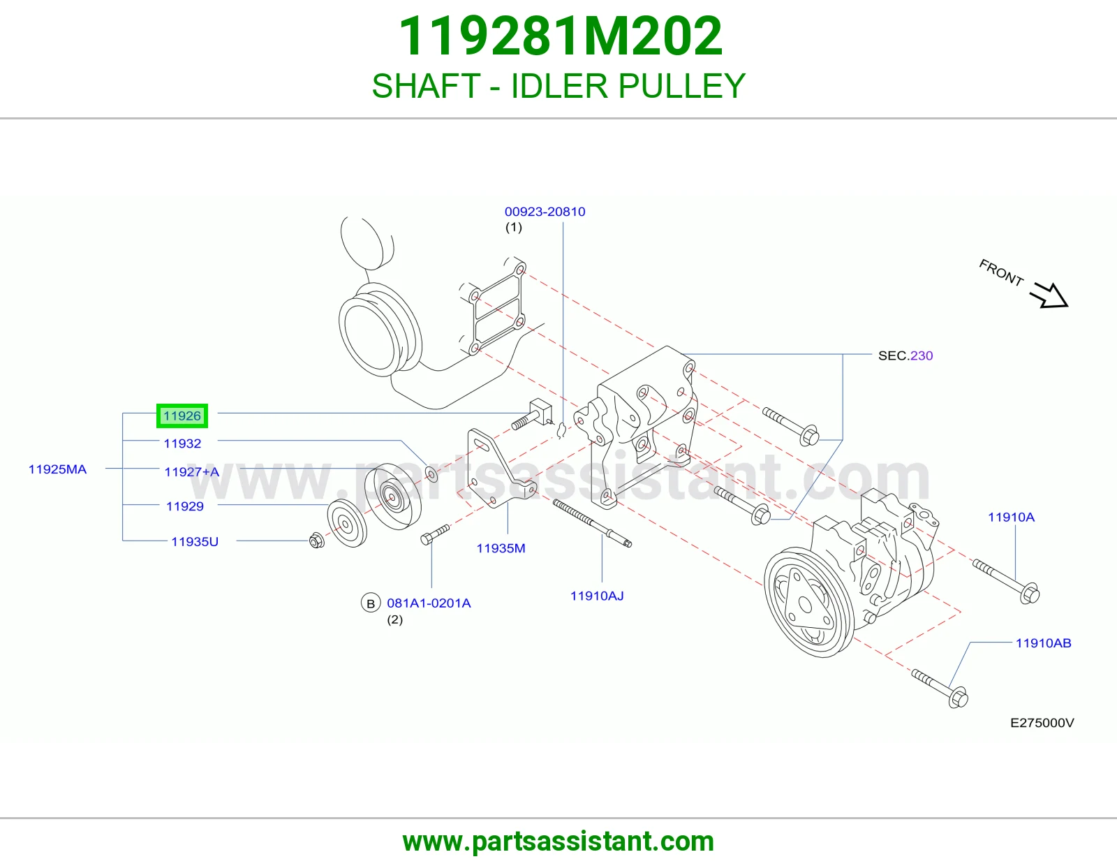 SHAFT - IDLER PULLEY 119281M202