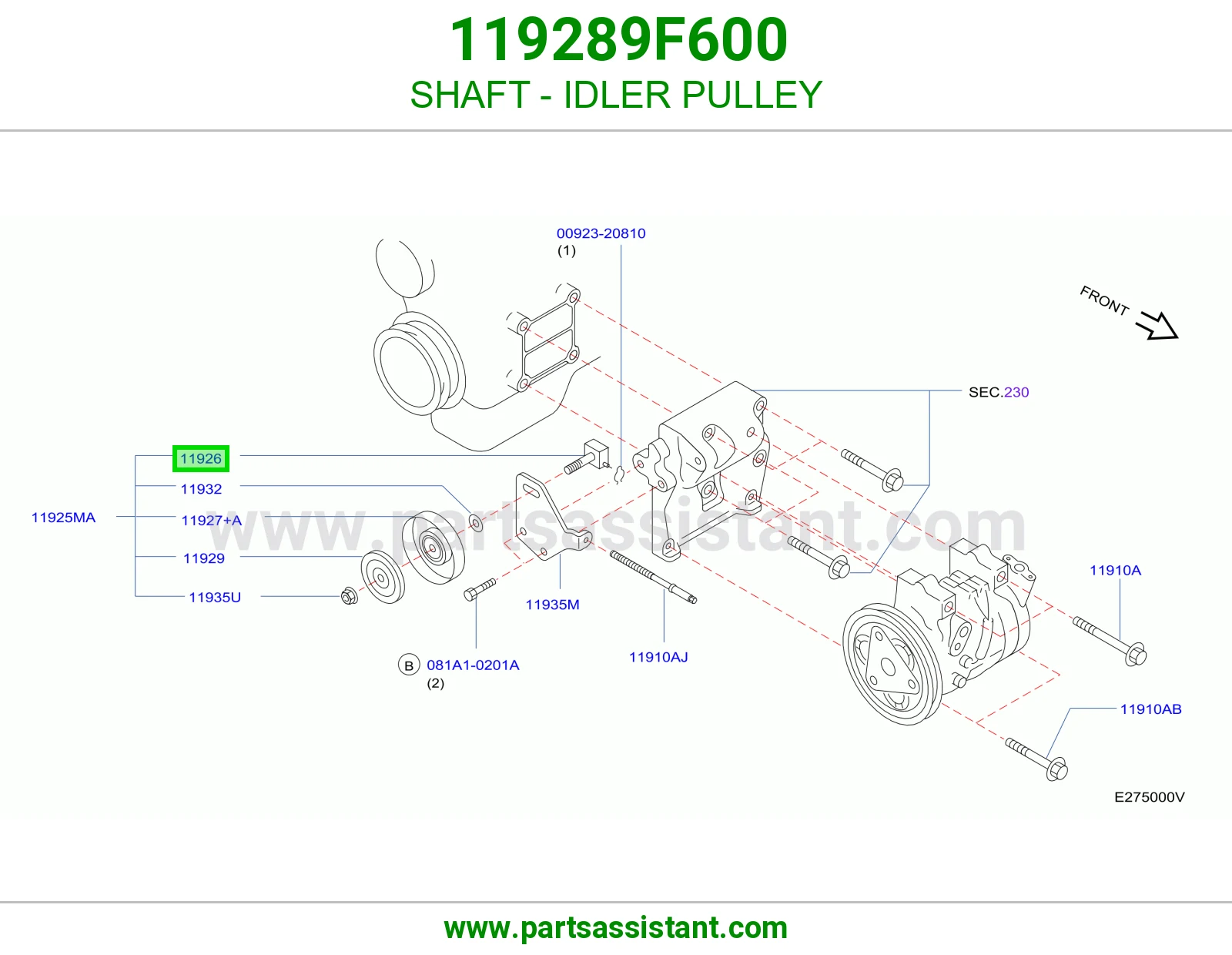 SHAFT - IDLER PULLEY 119289F600