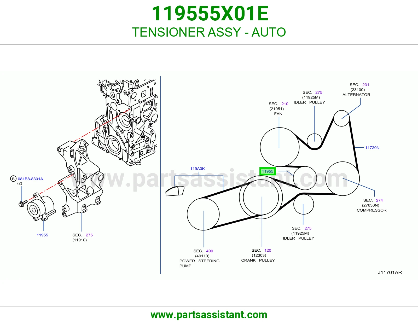 TENSIONER ASSY - AUTO 119555X01E