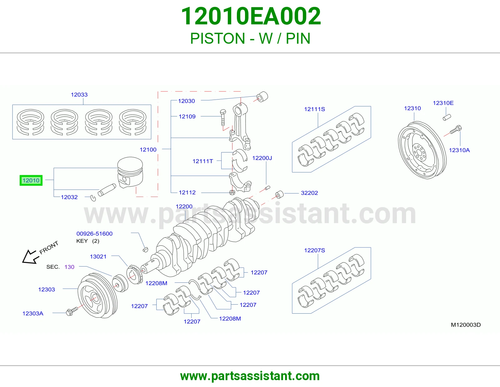PISTON - W / PIN 12010EA002