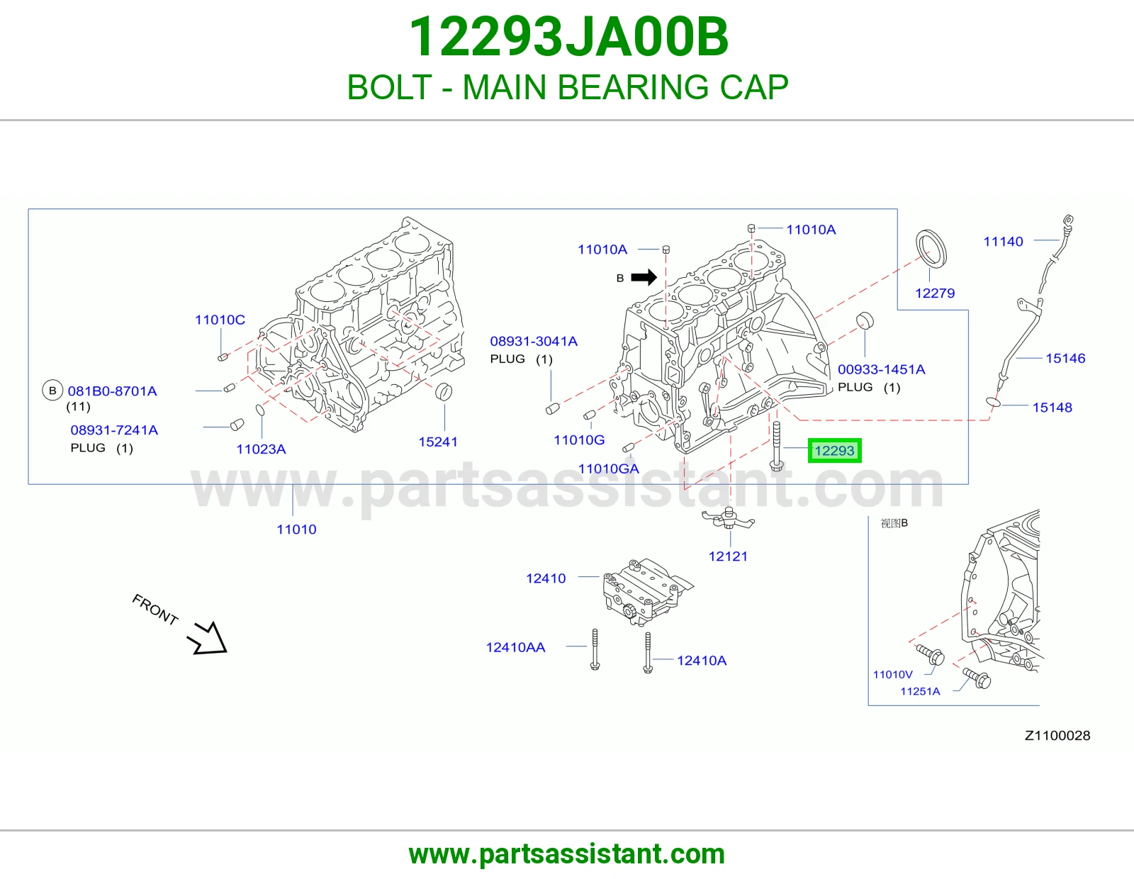 BOLT - MAIN BEARING CAP 12293JA00B