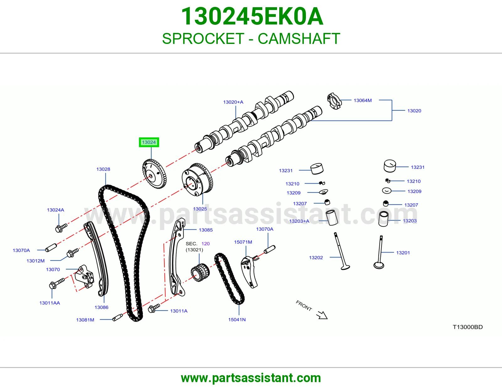 ترس جنزير عمود تيمن 130245EK0A