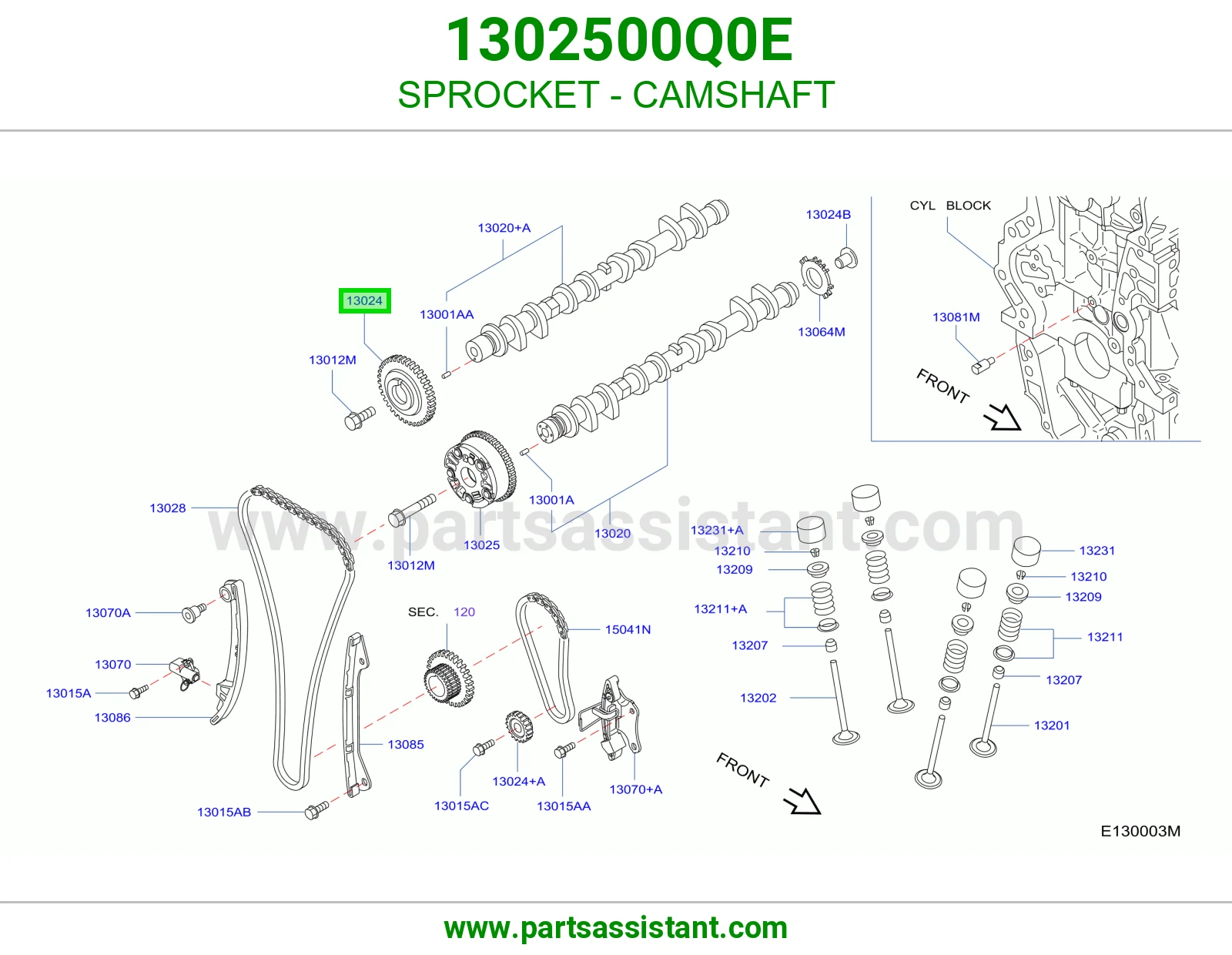 ترس جنزير عمود تيمن 1302500Q0E