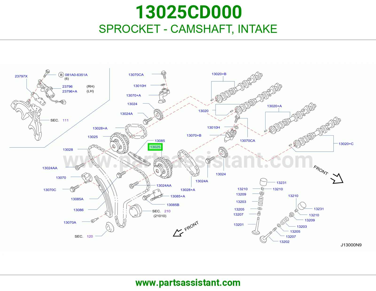 ترس جنزير عمود تيمن يمين 13025CD000