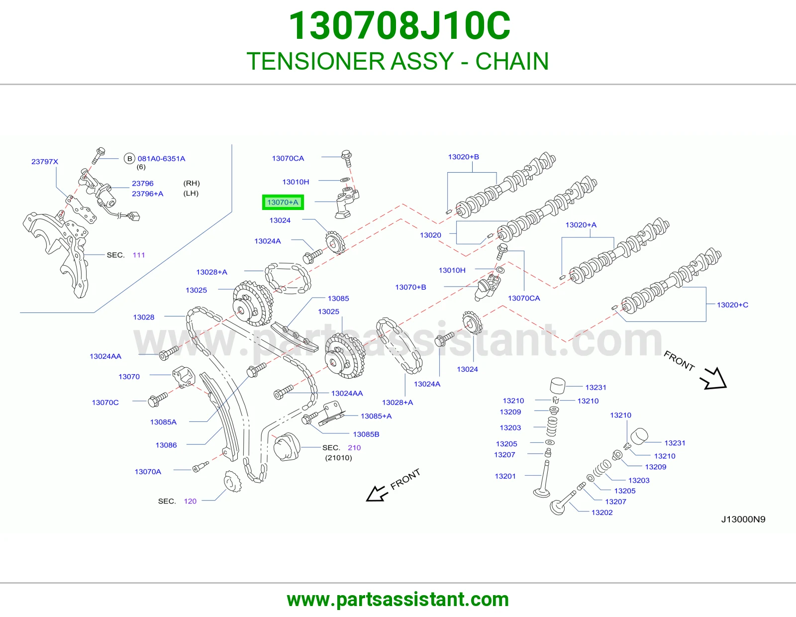 TENSIONER ASSY - CHAIN 130708J10C