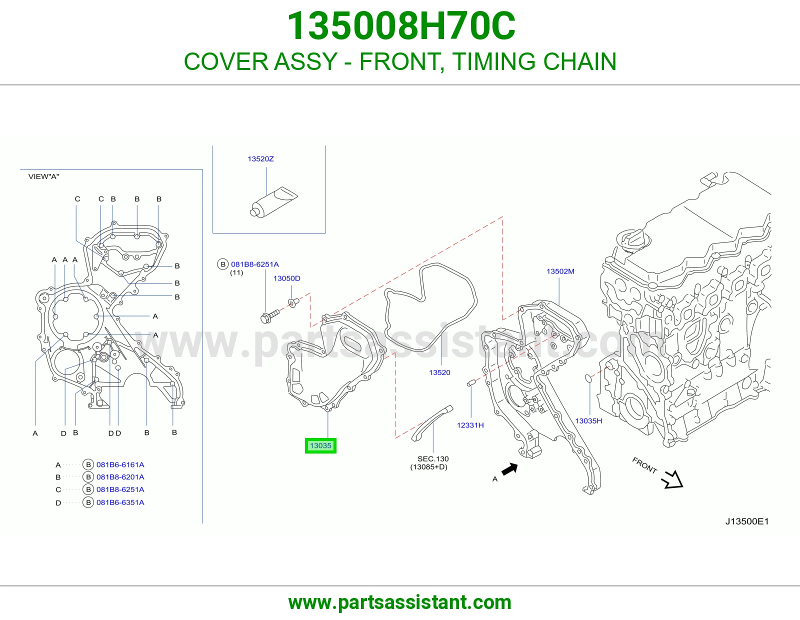COVER ASSY - FRONT, TIMING CHAIN 135008H70C