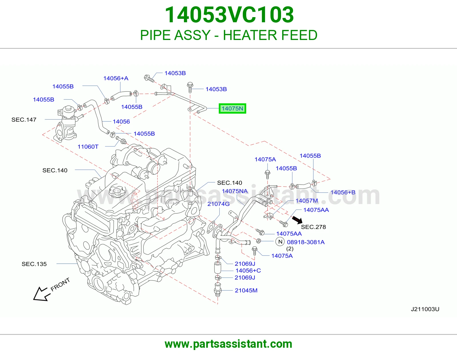 PIPE ASSY - HEATER FEED 14053VC103