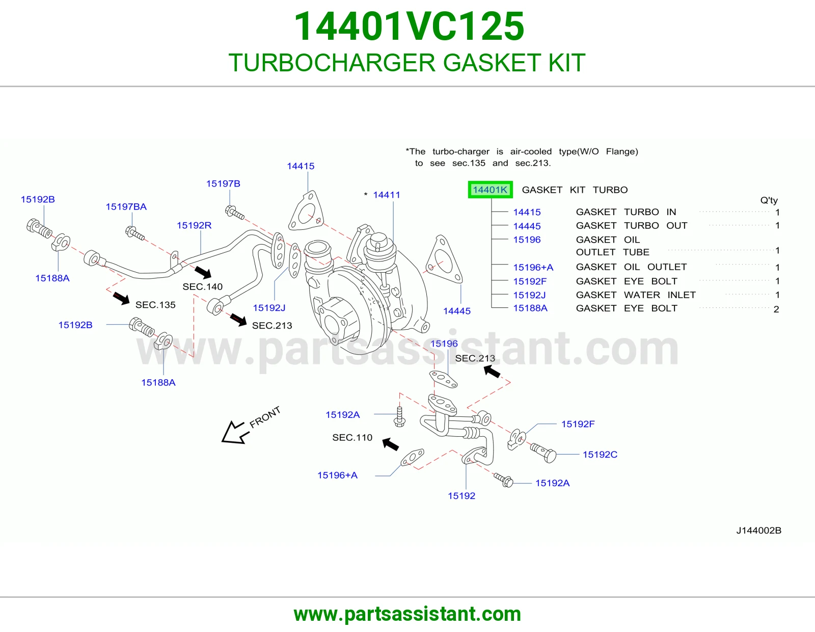 TURBOCHARGER GASKET KIT 14401VC125