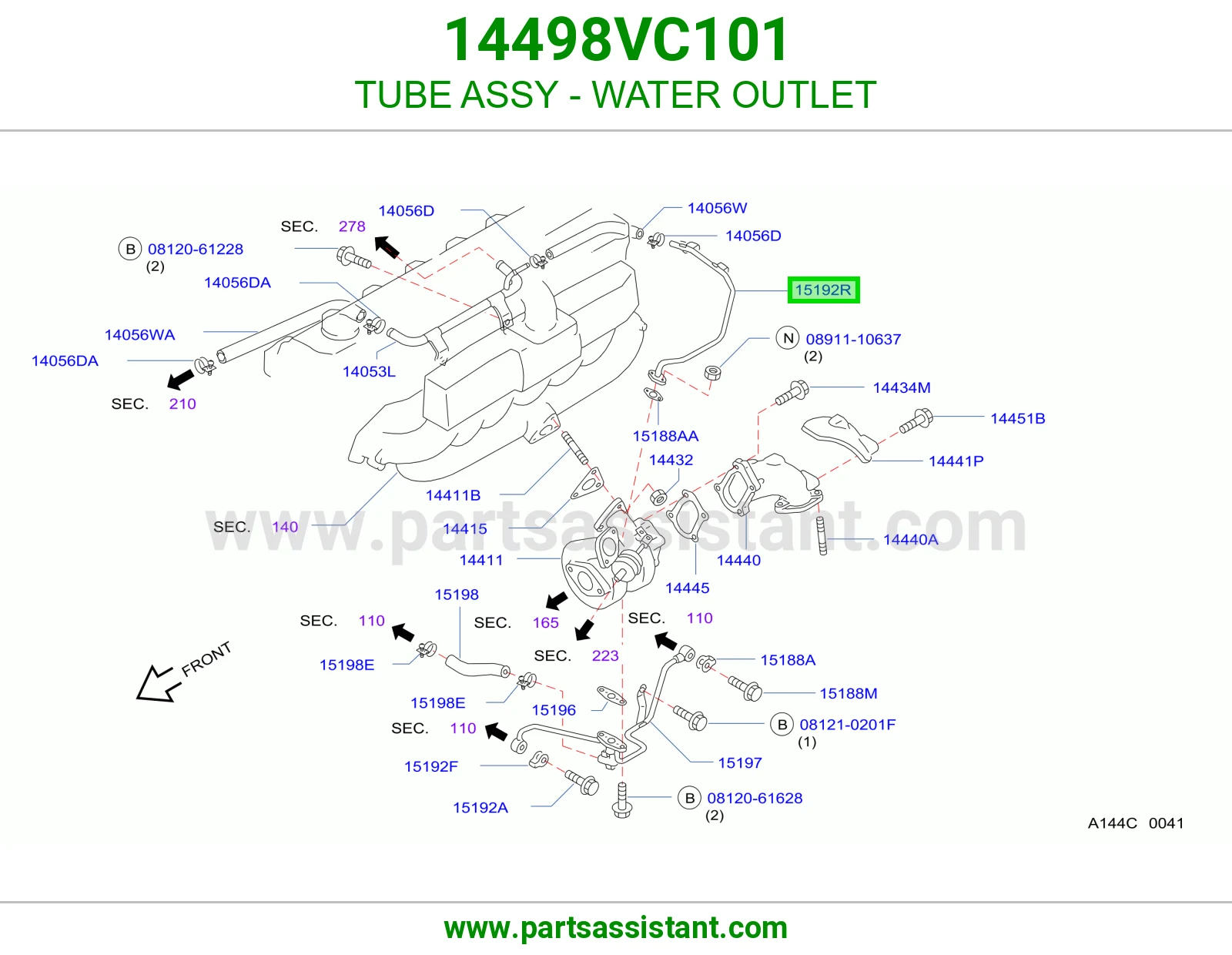 TUBE ASSY - WATER OUTLET 14498VC101