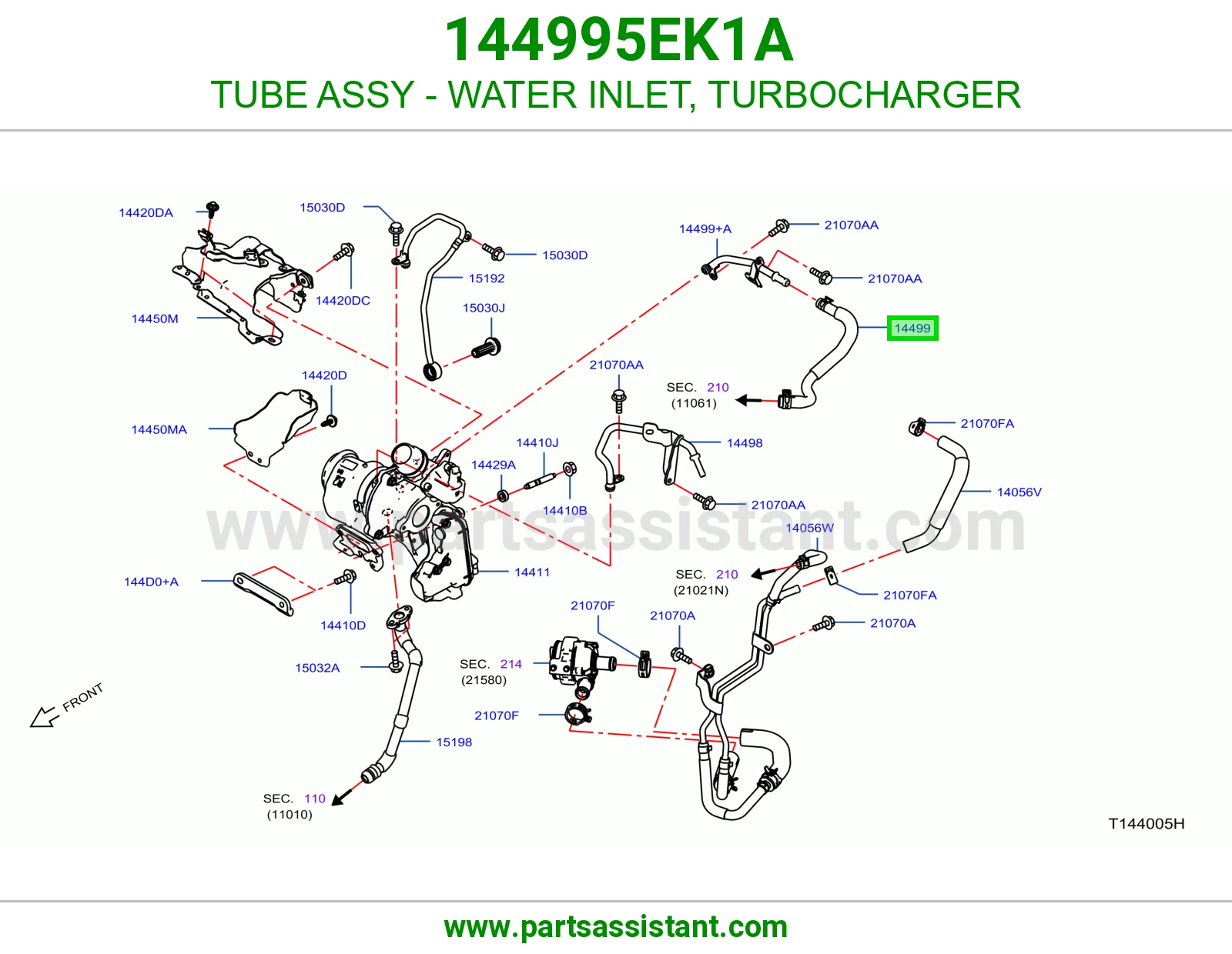 ماسورة كوع ماء تيربو كاملة 144995EK1A